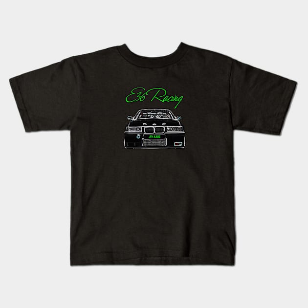 BMW 3 Series E36 M3 Racing Car Front View Kids T-Shirt by JFK KARZ